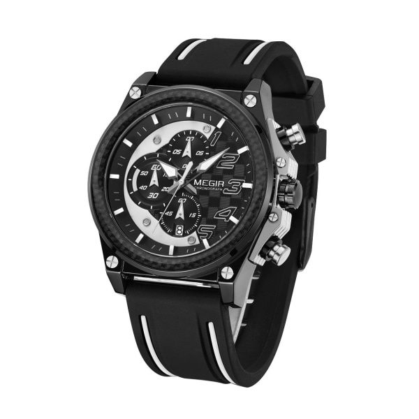 MEGIR Chronograph Watch Herr Militära armbandsur i silikon Vattentät datumklocka Toppmärke Quartz Watch Reloj Hombre 2051 Silver