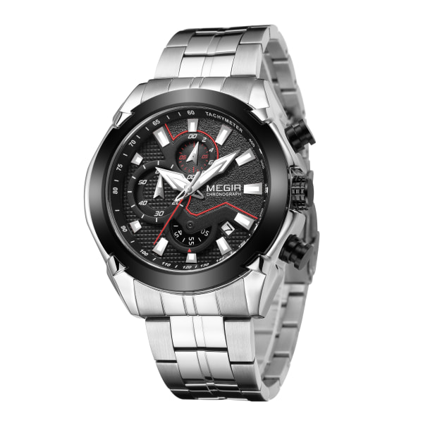 MEGIR Mode Herrklockor Lyx Business Watch för Herr Armbandsur i rostfritt stål Quartz Watch Datum Klocka Reloj Hombre 2065 RoseBlue