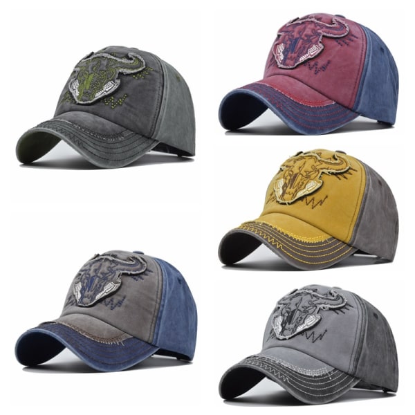 Tvättad cap Bull Head 3D broderad cap för män och kvinnor Retro Peaked cap Solhatt Partihandel Coffee Adjustable