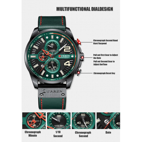 Relógio Masculino CURREN Topp lyxmärke Watch för män Chronograph Luminous Quartz Clock Mode Vattentät armbandsur green black box