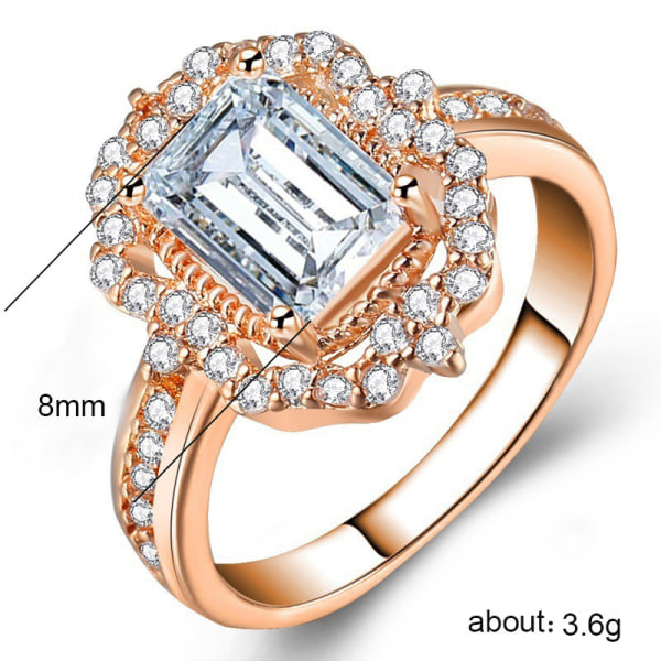 Roseguldpläterad zirkon fyrkantig diamantprinsessring förlovningsring för kvinnor RoseGold US SIZE 10