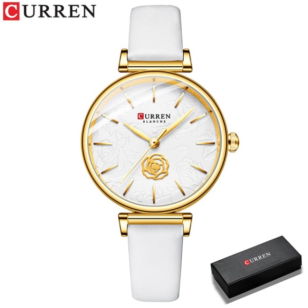 CURREN Toppmärke Lyx vattentät watch Damklockor Mode Dam Läder Ultra-Tunn Casual Armbandsur Quartz Clock white box