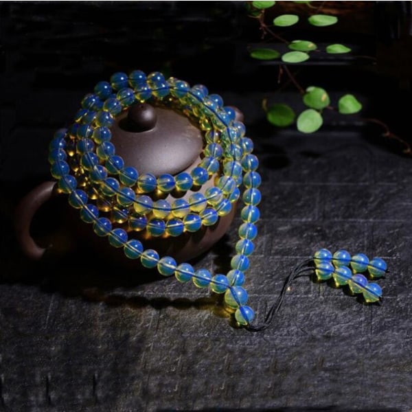 Natural Baltic Amber 108 Bead Mala Elastiskt armband Dam Blå Amber-beads Beaded Armband Amulett Armband Flickvän Mamma Presenter 10mm