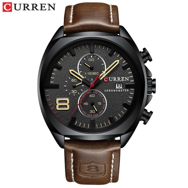CURREN Top Luxury 6-stifts watch för män Automatiska datumklockor Herrkronograf Designer Handled Vattentät Reloj Hombre black yellow