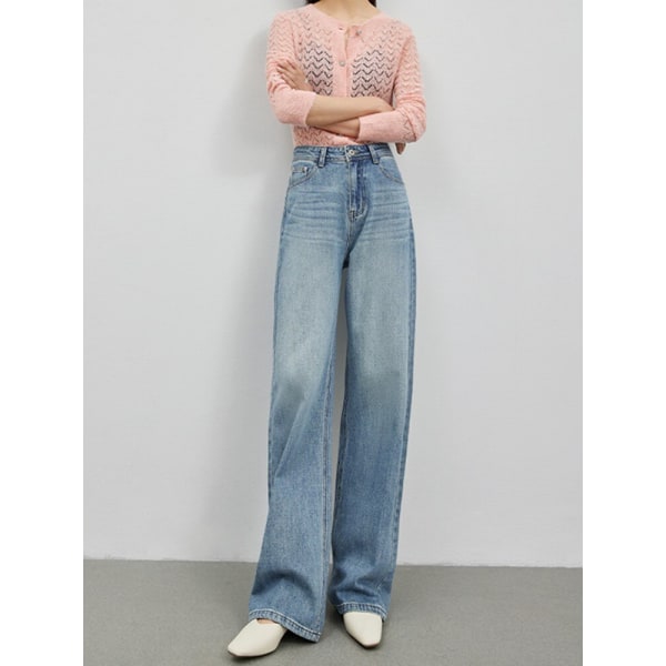 FINEWORDS 2023 Mode Eleganta raka jeans med hög midja Dam Koreansk Casual Vintage lösa jeans med vida ben Fullängd Mom Jeans Blue 25