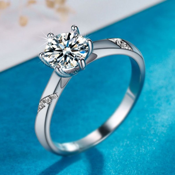 Med inloggningsuppgifter Fina smycken Äkta 925 Sterling Silver Ring För Kvinnor Rund 1 Carat Zirconia Diamant Bröllopsringar Tillbehör 4