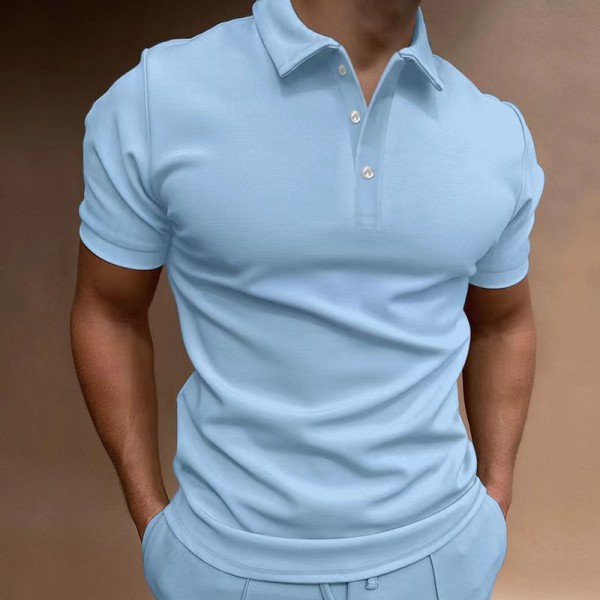 2023 vår och sommar pikétröja för män kortärmad T-shirtjacka med knapp light blue S