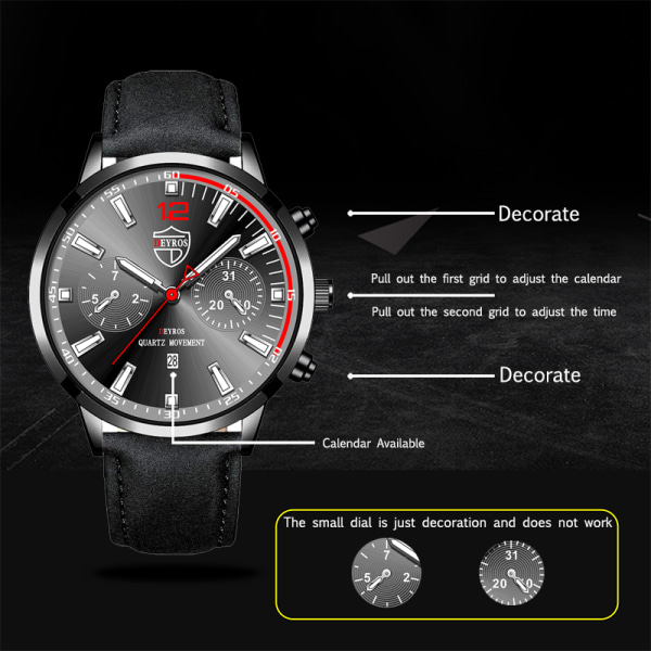 Herr Sport Mode Klockor Lyx Herr Business Rostfritt stål Quartz Watch Man Casual Luminous Clock LeatherBlackBlue