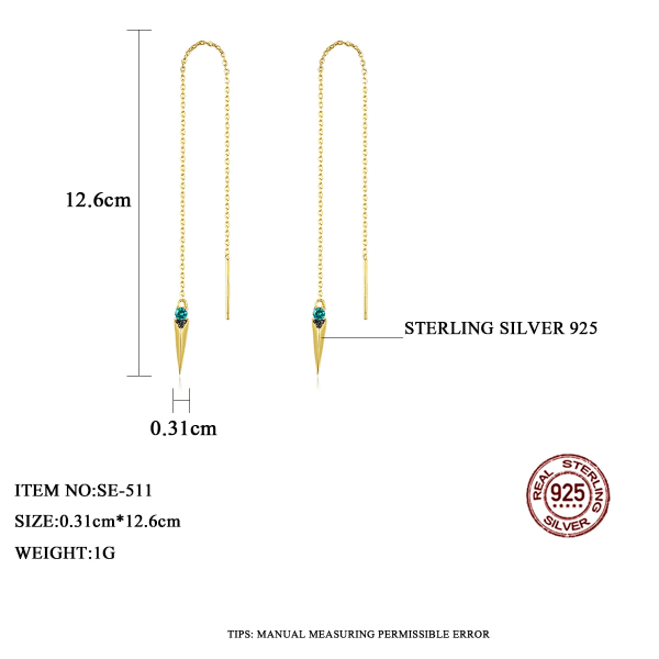 925 Sterling Silver 18K Guld Färg Pilform Öronlinje för kvinnor Grön Cubic Zirconia Drop Earrings Girl Party Accessoar Gold Color