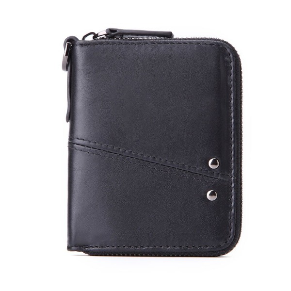 Ny RFID Protect Läderplånbok för män Myntväska i äkta läder Man Liten myntplånbok för män Kort plånbok med nyckelring Black