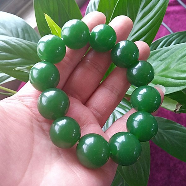 Äkta Natural Green Jade Armband Kvinnor Män Fina Smycken Armband Äkta Jades Stenpärlor Elastiska pärlor Armband Smycken Present 16mm
