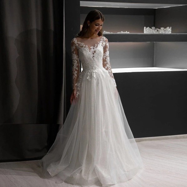Applikationer A-linje V-ringad Bröllopsklänning För Kvinnor 2023 Brudklänningar Knapp Elegant Spets vestido de noiva robe de mariée white 10