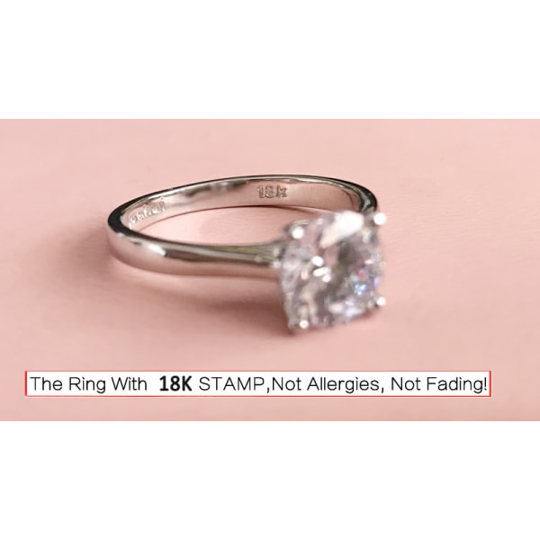 Klassisk Lyx 18K Vitguld Färg Ring Solitaire 2CT Zirconia Diamant Bröllopsring Modetillbehör Presentsmycken för kvinnor 4