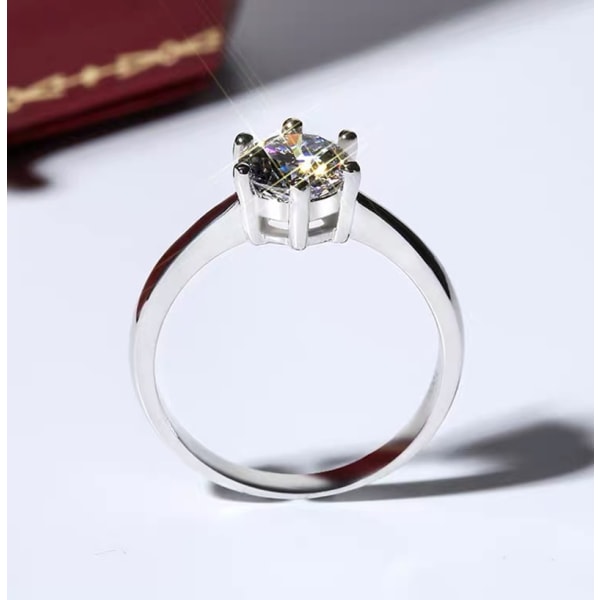 Original Certifierad Tibetansk Silver Ring Rund Solitaire 6mm/8mm Zirkonsten Bröllopsring Present Smycken Ringar för kvinnor 8mm 2 Carat 9