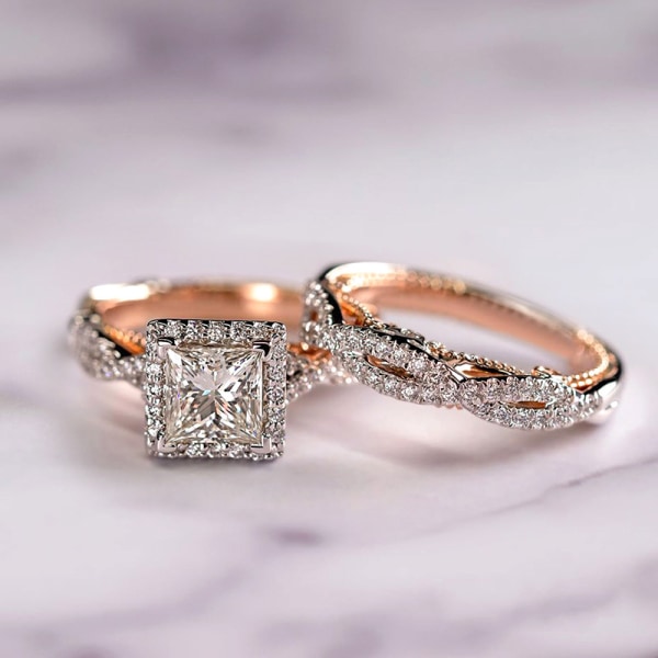 Tredelad Ring Rose Gold Color Split Zircon Ring F1164 female pair ring 6