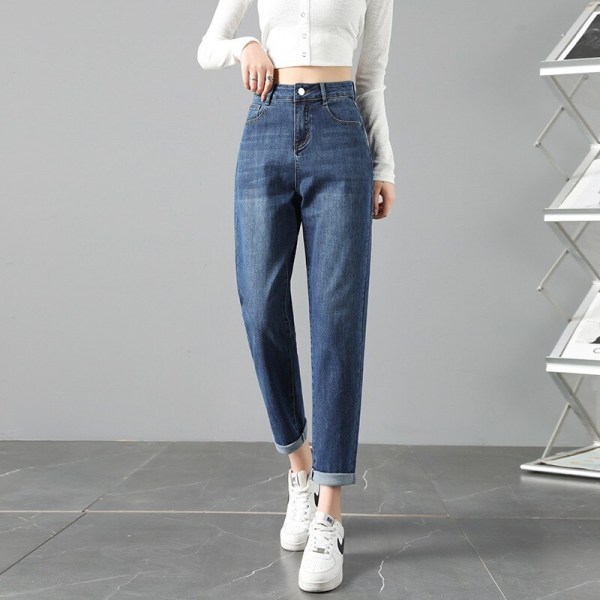 FINEWORDS 2022 Vintage High Waist Blue Harem Jeans Dam Korean Casual Mom Jeans Streetwear Harajuku Lös Pojkvän Jeansbyxor Blue 29