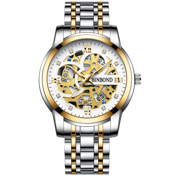 Binbang Hollow Jeweled Watch Luminous Watch Herrklocka Herrklocka Goldwhite