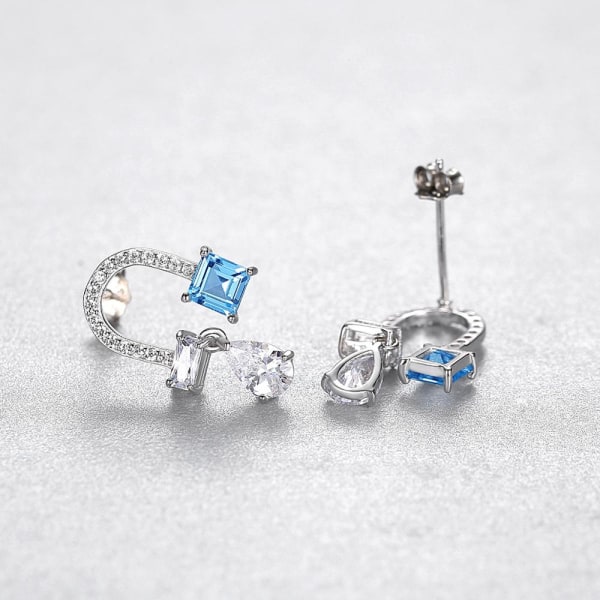 Charmiga örhängen för kvinnor U-form 925 Sterling Silver Blå Klar CZ Sten Fina smycken Fest Julklapp SE-414 Blue