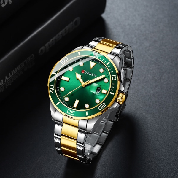 Relogio Masculino CURREN Toppmärke Lyxklocka Casual Watch i rostfritt stål Sport Vattentät Quartz Luminous Armbandsur gold green