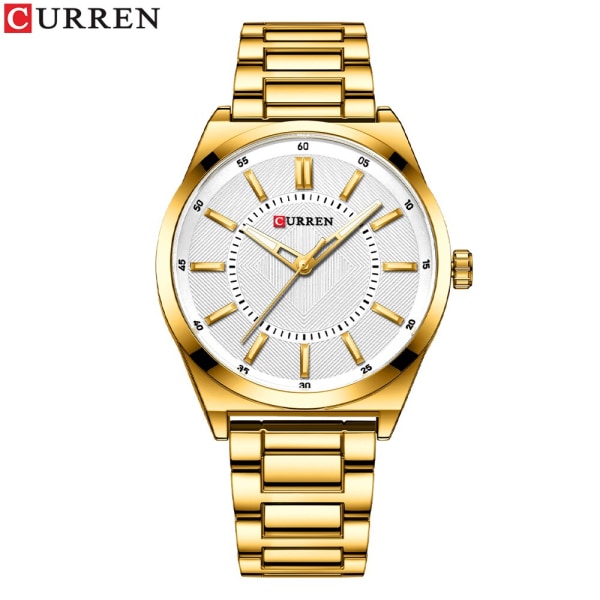 CURREN Märke Mode Lyx Sport Kvartsklocka Watch Armband i rostfritt stål Enkel Business Vattentät Klocka Reloj Hombre gold white