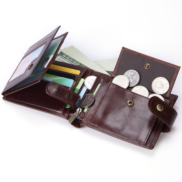 Plånbok i äkta läder för män Klassisk svart mjuk plånbok Myntficka Kreditkortshållare Vintage korta kortplånböcker med dragkedja Black