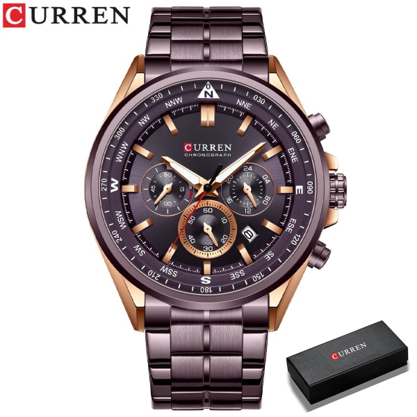 Klockor för män CURREN Luxury Watch Steel Quartz Armbandsur med Chronograph Casual Sport Clock 8399 relogio masculino coffee box