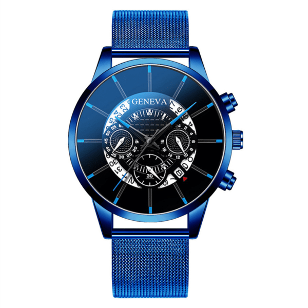 Herrmode watch med stålrem - Watch BlackMeshWithBlackAndBlue