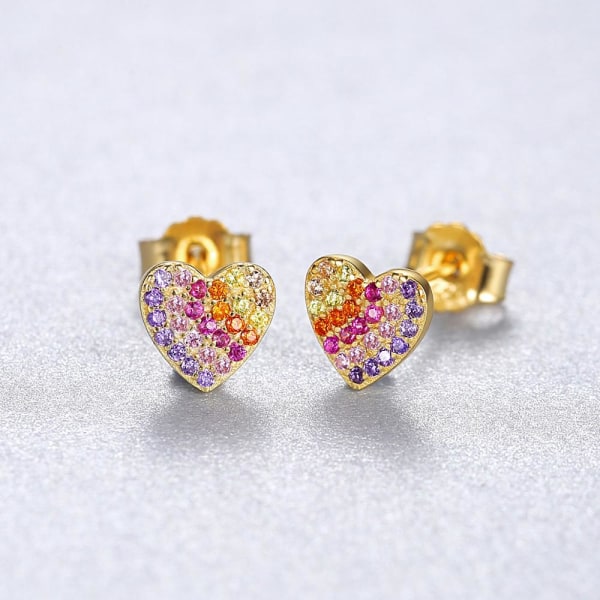 Rainbow Heart Stud örhängen för kvinnor Flickor Tiny CZ Stone 925 Silver Fine Smycken Dating Boucle D'Oreille Femme NCE-077 18k gold plated
