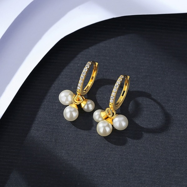 3 storlek naturliga sötvattenspärlbågeörhängen för kvinnor Fina 925 sterling silver mode CZ Brinco julklapp White