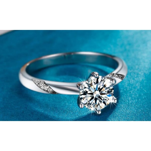 Med inloggningsuppgifter Fina smycken Äkta 925 Sterling Silver Ring För Kvinnor Rund 1 Carat Zirconia Diamant Bröllopsringar Tillbehör 4