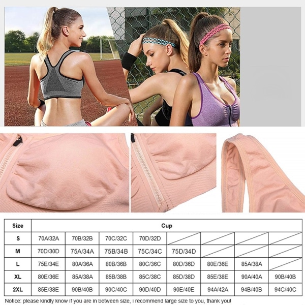 Cloud Hide Sports BH Kvinnor S-XXXL Front Dragkedja Underkläder Fitness Skjorta Push Up Yoga Crop Top BH:ar Atletisk väst Gym Sportkläder Beige S