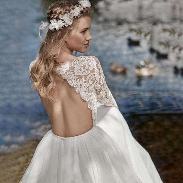 Boho vit djup o-ringad bröllopsklänning för kvinnor brudklänningar 2023 spets rygglös bohemisk vestido de noiva robe de mariée white 2