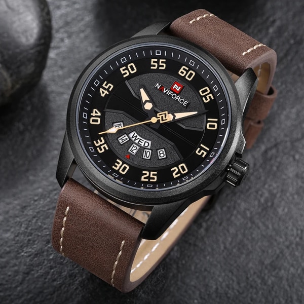 NAVIFORCE Herr Casual Klockor Herrklocka Kvarts Klocka Man Läder Rem Armé Militär Sport Armbandsur BGYB