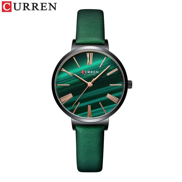 CURREN Japanese Movement Dam Quartz Watch Mode 30M Vattentät Enkel Urtavla Läderrem Damklockor green