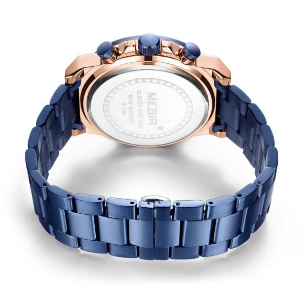 MEGIR Luxury Business Quartz klockor för män Armband i rostfritt stål Herr Casual Armbandsur Vattentät Man Clock Chronograph Black