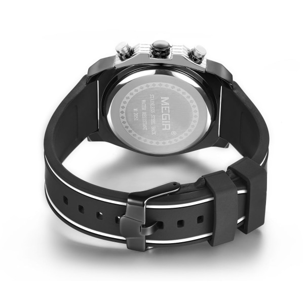 MEGIR Chronograph Watch Herr Militära armbandsur i silikon Vattentät datumklocka Toppmärke Quartz Watch Reloj Hombre 2051 Red