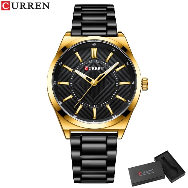 CURREN Ny enkel Lyxig Casual Herr Business Quartz Watch Rostfritt stål Vattentät rem Klassisk manlig klocka black gold box