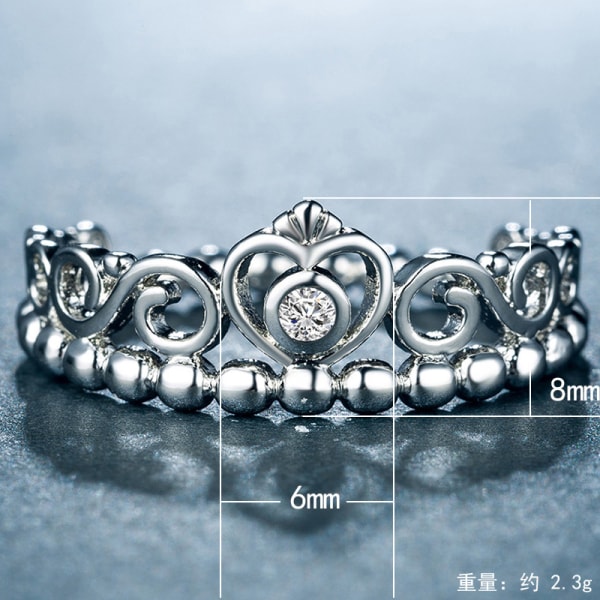 Factory Simple Love Crown Dam Ring Utsökt Cooperized Silver Zircon Ornament White US SIZE 9