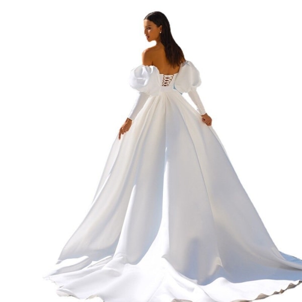 Enkla axelbandslösa A-linje organza bröllopsklänningar 2023 rygglösa brudklänningar med snörning Elegant Vestidos De Novia puffärm white 10