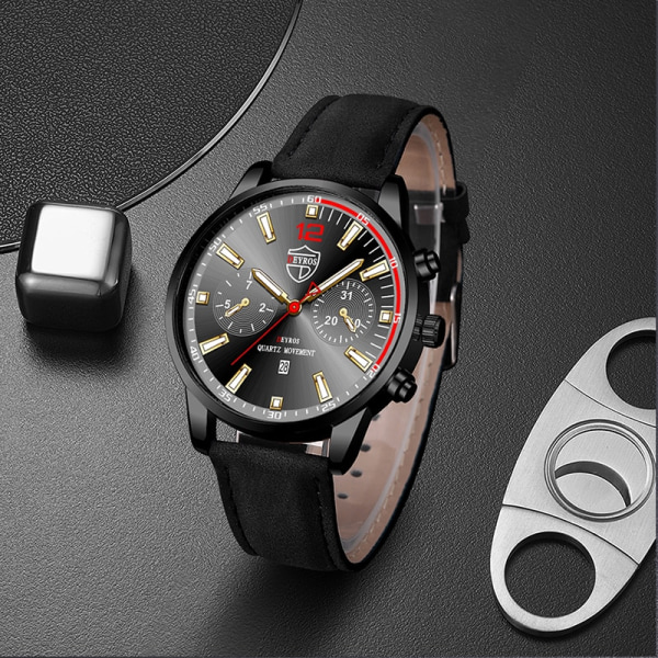 Herr Sport Mode Klockor Lyx Herr Business Rostfritt stål Quartz Watch Man Casual Luminous Clock LeatherBlackBlack