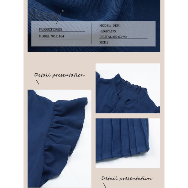 Elegant midi plisserad klänning för kvinnor Blå volangärm Elastisk midja klänning med bälte Kvinnlig sommarkläder Festoutfit blue M