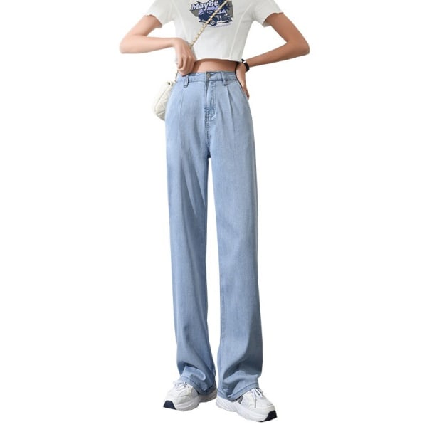 FINORD Vintage Ljusblå Wide Leg Mom Jeans Dam Koreansk Casual Streetwear Harajuku Jeans Raka jeansbyxor med hög midja skyblue S