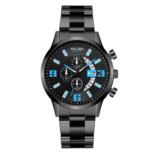 Herrmode watch med stålrem - Watch SilverWithBlackFaceAndBlueLettering