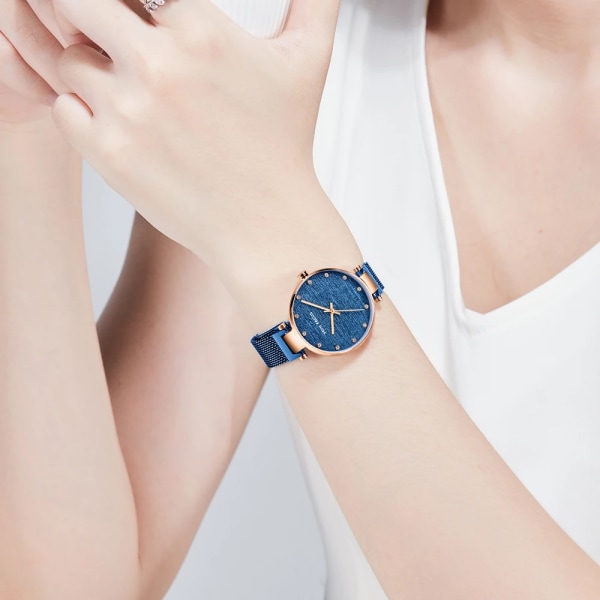 Klockor för kvinnor  Casual Dam Armbandsur Vattentät Blå Rostfritt Stål bluewatch