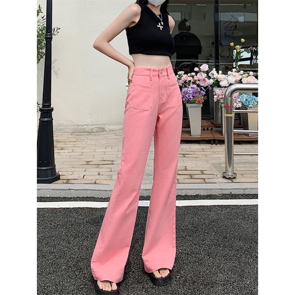 FINORD Vintage Casual Streetwear Rosa Jeans Bell Bottom High Waist Jeans Dam Korean Punk Loose Flare Jeans Pink XS