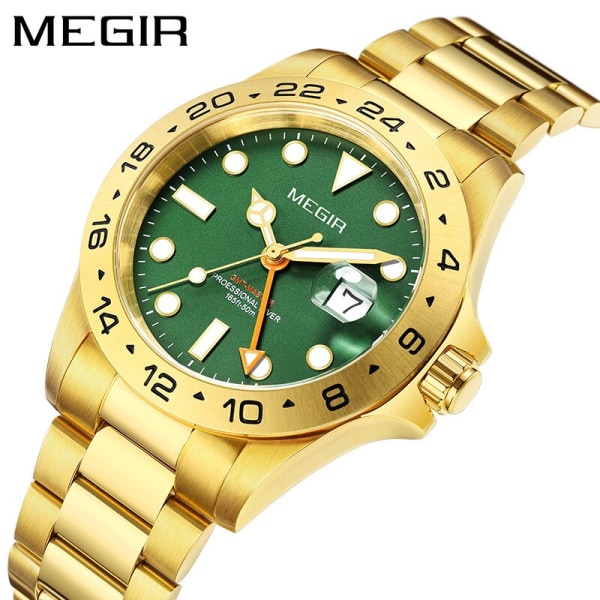MEGIR Klockor Ny lyx Business Watch Mode Quartz Clock Calendar Rostfritt stål Mansur Reloj Hombre 8404 Black