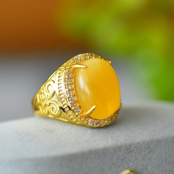 100% Natural Baltic Amber Ring Herr Dam Fina Smycken Tillbehör Äkta Baltic Yellow Ambers Stone Zirkon Ovala Ringar Justerbar