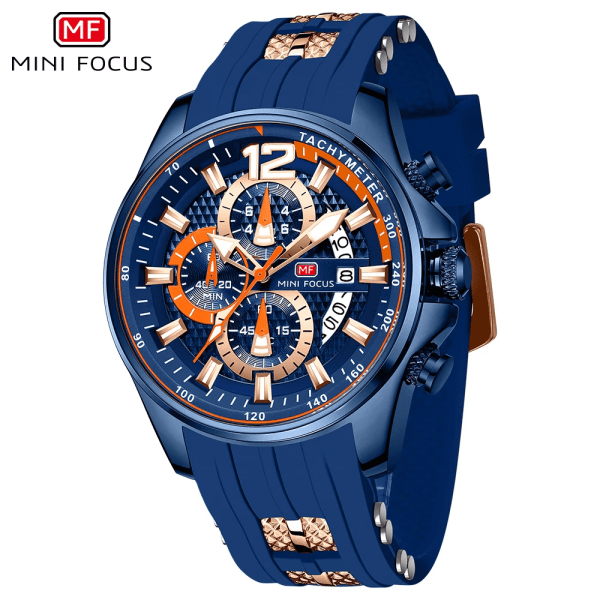 MINI FOCUS Quartz-klocka för män, vattentät goldbluewatch