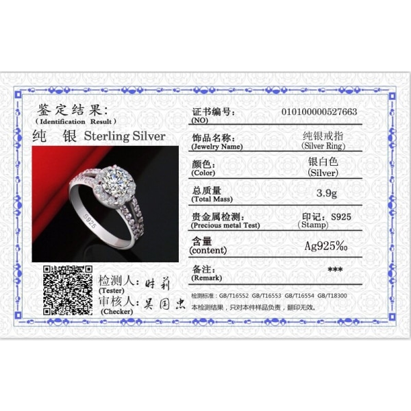 Kvinnors Ring Allergifria Fina Smycken Original Certifierad Tibetansk Silver Ring Rund 2.0ct Cubic Zircon Ring Bröllopsband present 4.5