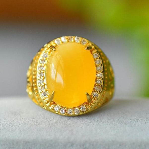 100% Natural Baltic Amber Ring Herr Dam Fina Smycken Tillbehör Äkta Baltic Yellow Ambers Stone Zirkon Ovala Ringar Justerbar